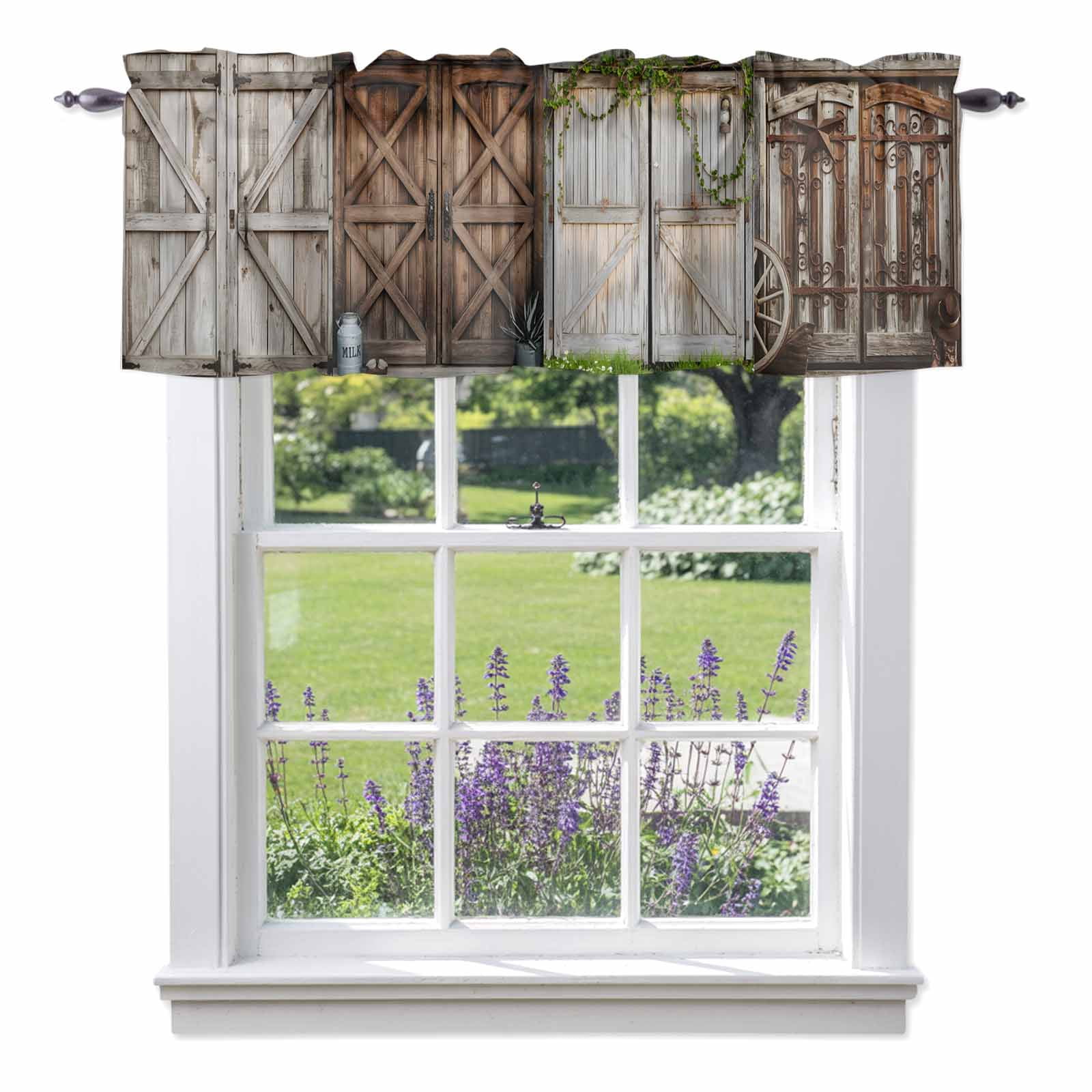 Barn Door Valances for Windows Vintage Brown Countryside Farmhouse Rod ...