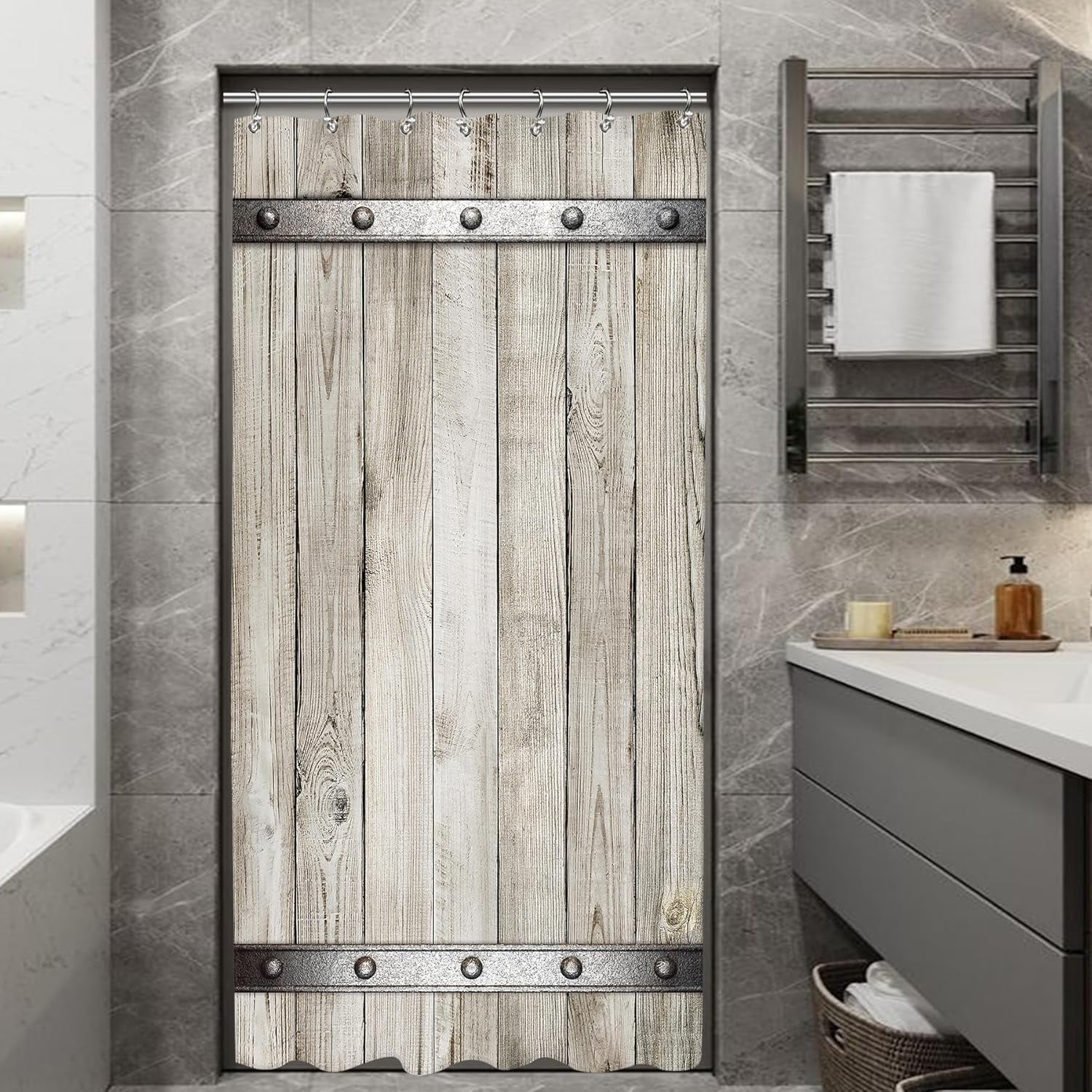 Barn Door Wooden Stall Bathroom Shower Curtain Small Half Wood Vintage  Farmhouse Country Rustic 36W by 71H Inch Polyester Fabric 12 Plastic Hooks  Waterproof Decor - Walmart Business Supplies, image size:1500x1500