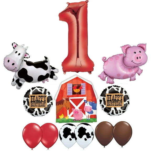 Barn Farm Animals 1st Birthday Party Supplies Cow, Pig, Barn Balloon Decorations