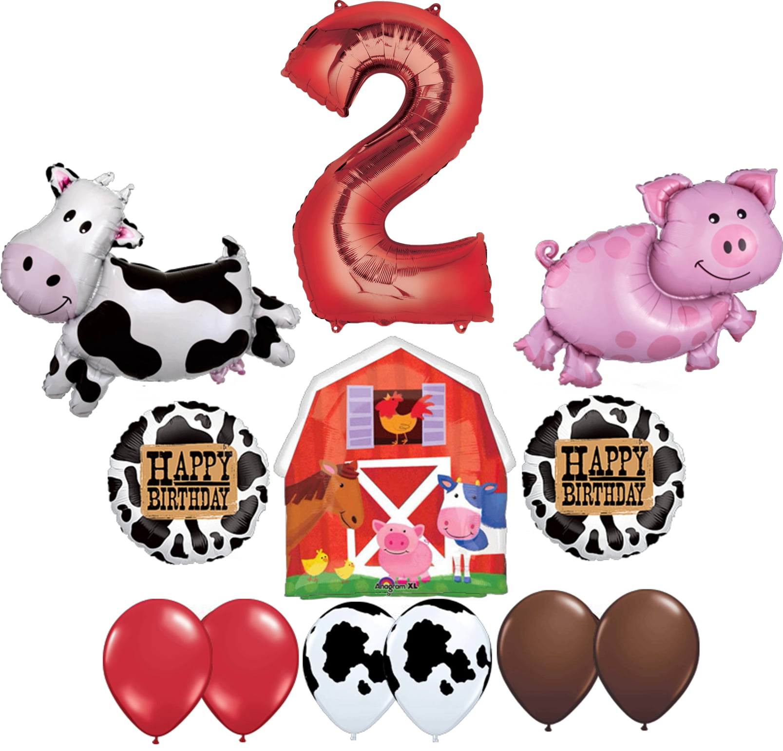 MAYFLOWER DISTRIBUTING Barn Farm Animals 2nd Birthday Party Supplies Cow, Pig, Barn Balloon Decorations