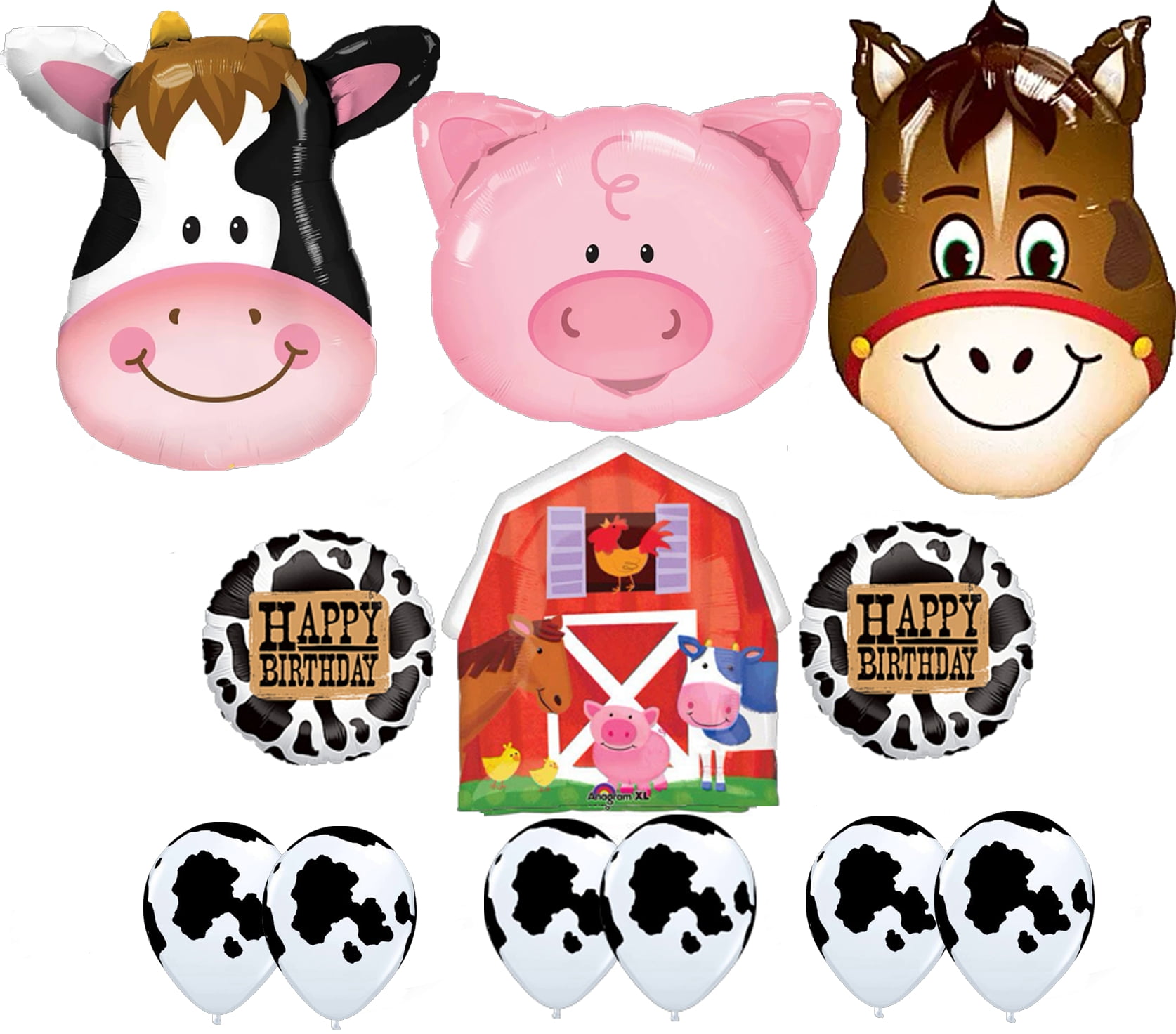 Barn Farm Animals Birthday Party Cow, Horse, Pig, Barn Balloons Decorations