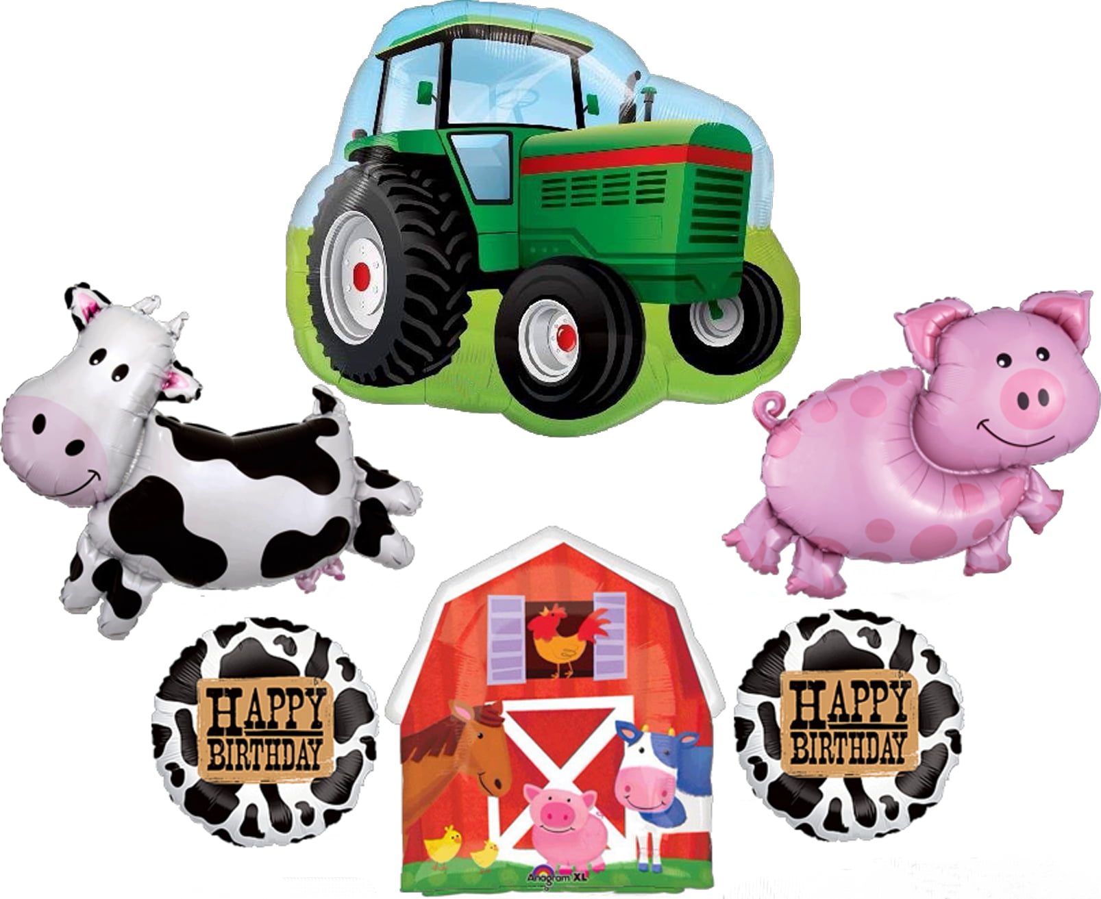 Barn Farm Animals Birthday Party Cow, Pig, Tractor, Barn Balloons