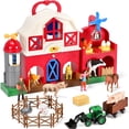 thumbnail image 1 of QIAHO Big Red Barn Farm Animal Toys with Sound Effects, 21 Pieces Take Along Farm Playset for Toddlers, Montessori Learning Toy with 10 Animal Figurines for Pretend Play, 1 of 11