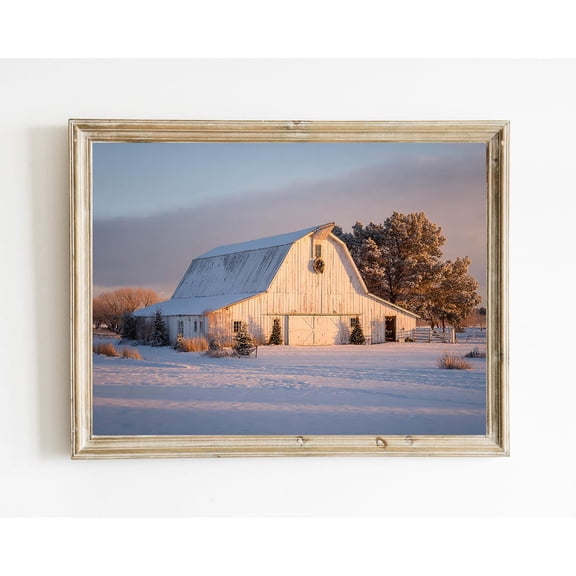 Barn Farmhouse Print Poster Snowy Landscape Tree with Lights|Wall Decor Poster E1235, Unframed Canvas Size 24x36 F03.1.18l195