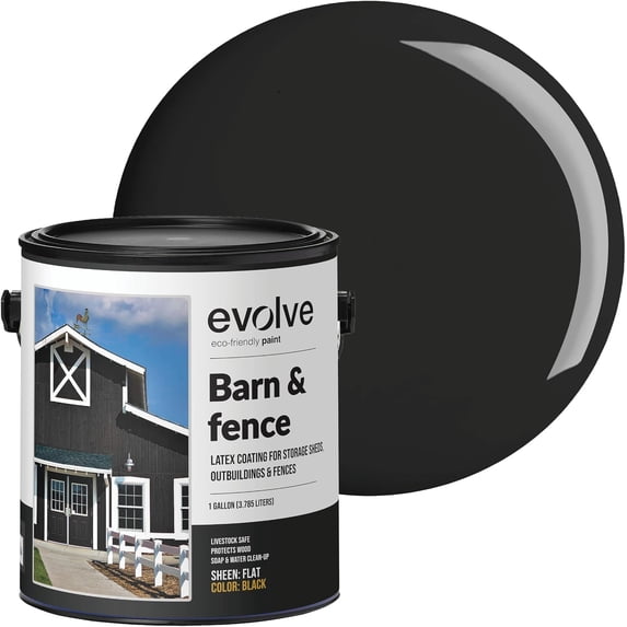 Evolve Barn & Fence Latext Paint, High Durability and Scratch-Resistant Wood Paint, Black, 1 Gallon