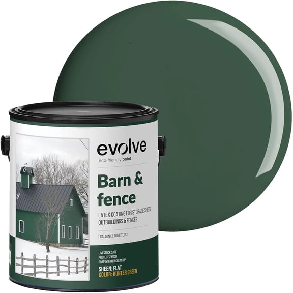 Evolve Barn & Fence Latext Paint, High Durability and Scratch-Resistant Wood Paint, Hunter Green, 1 Gallon