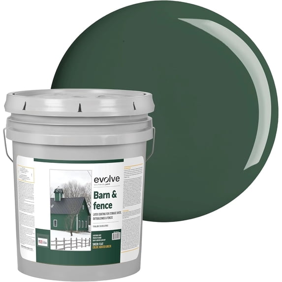 Evolve Barn & Fence Latext Paint, High Durability and Scratch-Resistant Wood Paint, Hunter Green, 5 Gallon