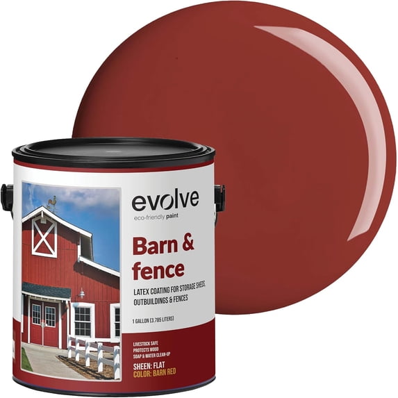 Evolve Barn & Fence Latext Paint, High Durability and Scratch-Resistant Wood Paint, Barn Red, 1 Gallon