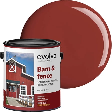 Evolve Barn & Fence Latext Paint, High Durability and Scratch-Resistant Wood Paint, Barn Red, 1 Gallon