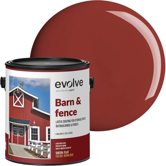 Evolve Barn & Fence Latext Paint, High Durability and Scratch-Resistant Wood Paint, Barn Red, 1 Gallon