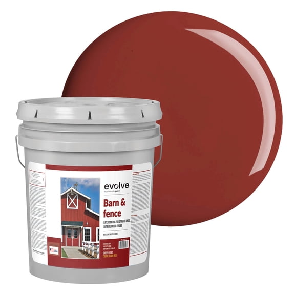 Evolve Barn & Fence Latext Paint, High Durability and Scratch-Resistant Wood Paint, Barn Red, 5 Gallon