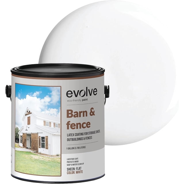 Evolve Barn & Fence Latext Paint, High Durability and Scratch-Resistant Wood Paint, White, 1 Gallon