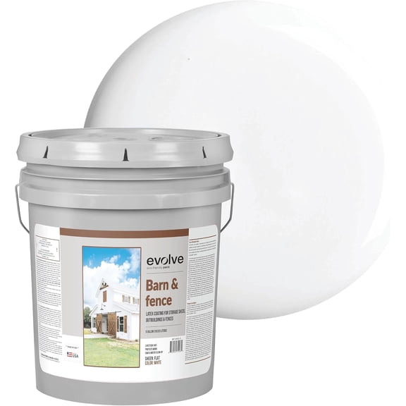 Evolve Barn & Fence Latext Paint, High Durability and Scratch-Resistant Wood Paint, White, 5 Gallon