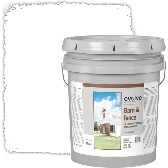 Evolve Barn & Fence Latext Paint, High Durability and Scratch-Resistant Wood Paint, White, 5 Gallon