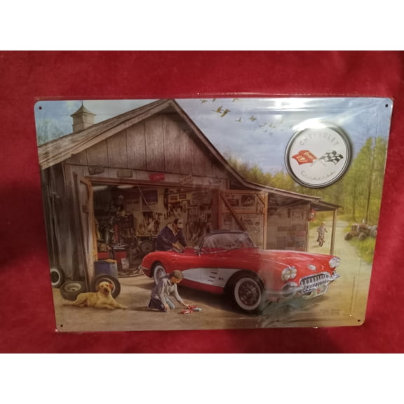 Barn Garage Chevrolet Corvette Tin Metal Sign