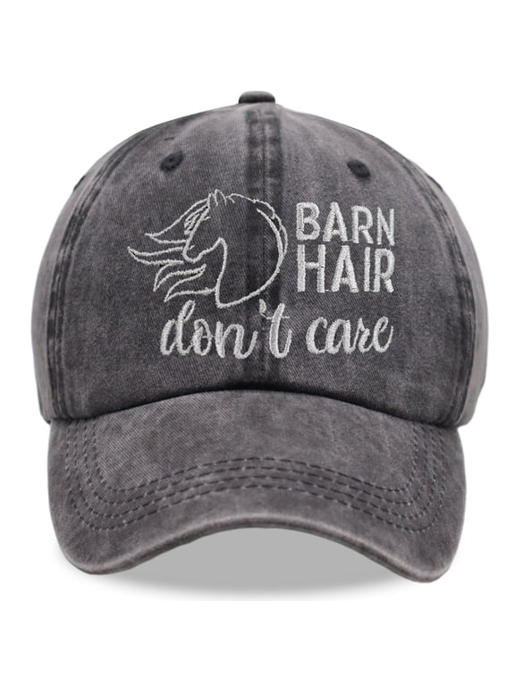 Barn Hair Don't Care Hat, Embroidered Adjustable Wash Cotton Baseball Cap, Horse Lovers Gifts for Women Men