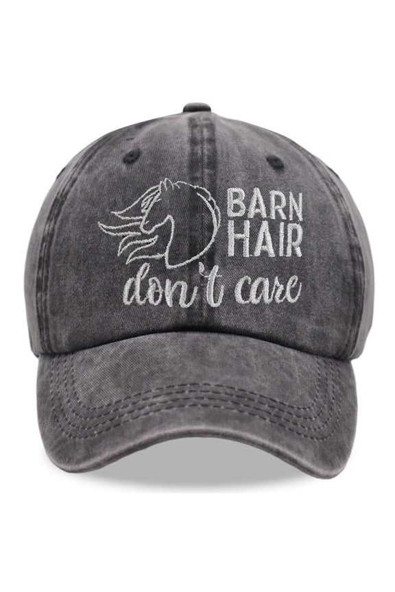 Barn Hair Don't Care Hat, Embroidered Adjustable Wash Cotton Baseball Cap, Horse Lovers Gifts for Women Men