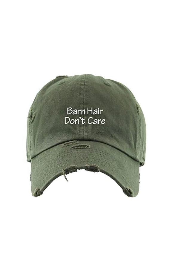 Barn Hair Don't Care Vintage Baseball Cap Embroidered Cotton Adjustable Distressed Dad Hat Olive
