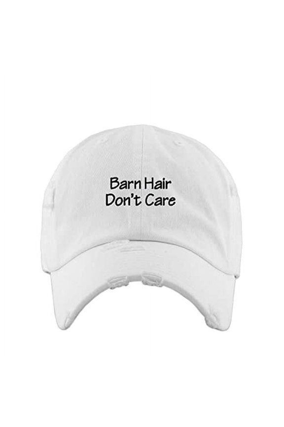 Barn Hair Don't Care Vintage Baseball Cap Embroidered Cotton Adjustable Distressed Dad Hat White