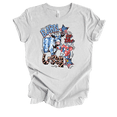 thumbnail image 1 of Barn In The USA 4th Of July Red White And Blue Independence Day Cute Cows Short Sleeve Ladies Graphic T-Shirt-Ash-xxl, 1 of 1