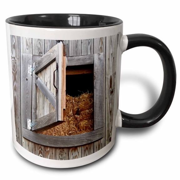 3drose, Barn Loft Door with Hay Wood, 15oz Two-tone Black Mug
