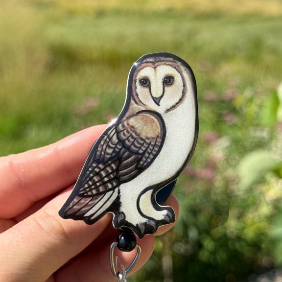 Barn Owl Badge Reel ID holder: Gift for Nurses, Bird lovers, vet techs, veterinarians, Teachers cute acrylic animal badge buddy