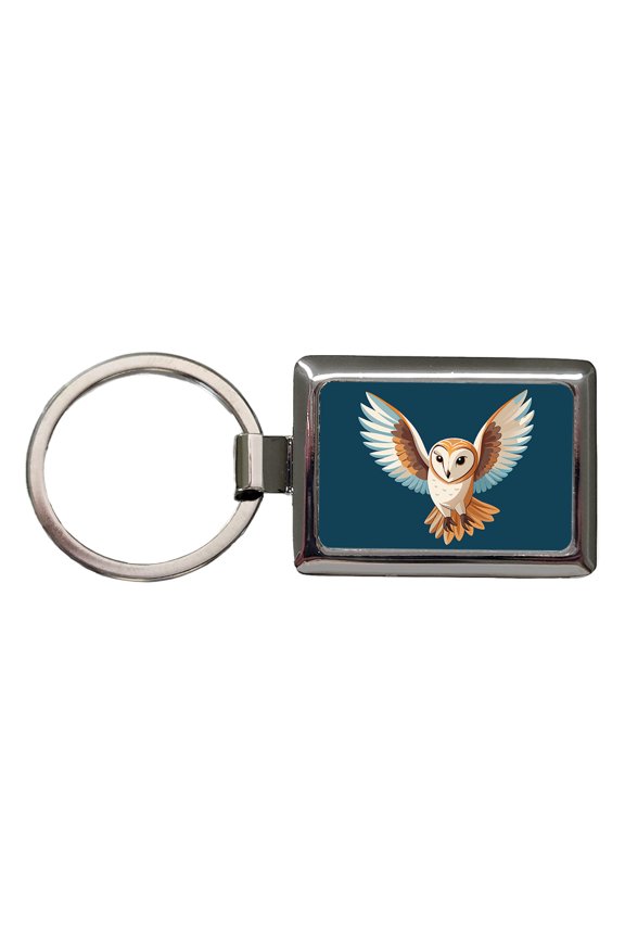 Barn Owl Bird Flying Metal Rectangle Keychain