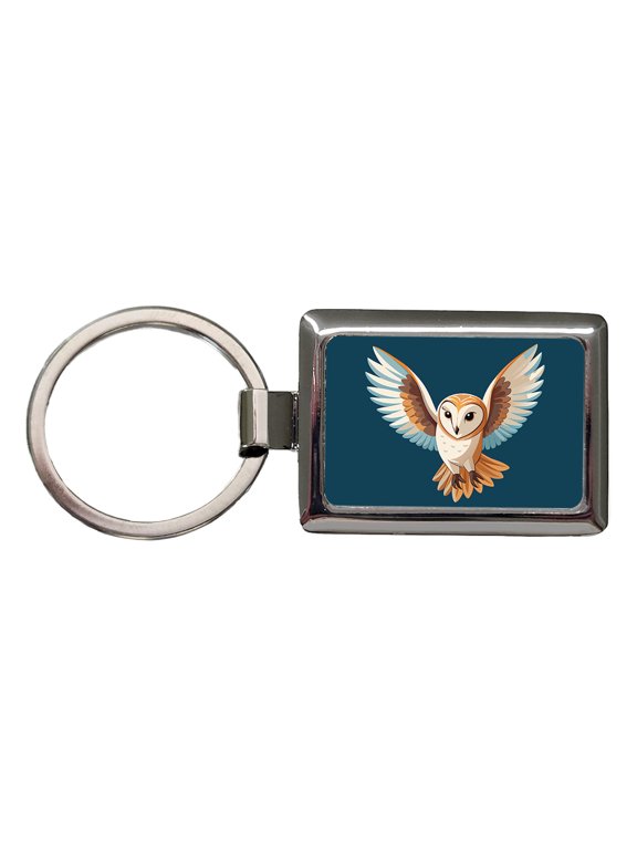 Barn Owl Bird Flying Metal Rectangle Keychain