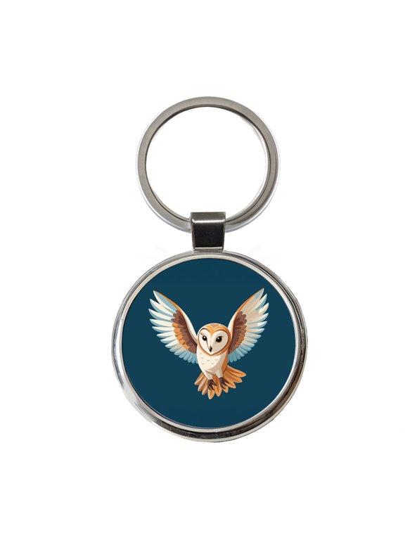 Barn Owl Bird Flying Metal Round Keychain