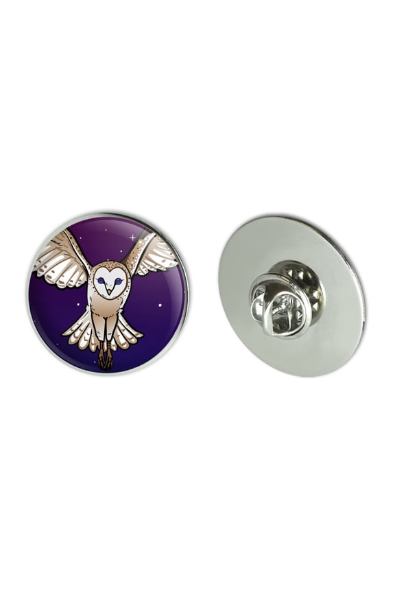 Barn Owl Flying in Night Sky Metal 1.1" Tie Tack Hat Lapel Pin Pinback