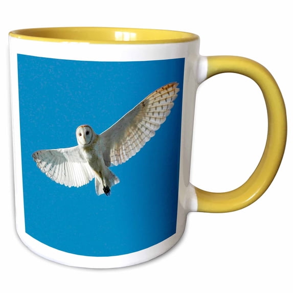 3drose, Barn Owl in Daytime Flight - Us10 Bfr0037 - Bernard Friel, 15oz Two-tone Yellow Mug