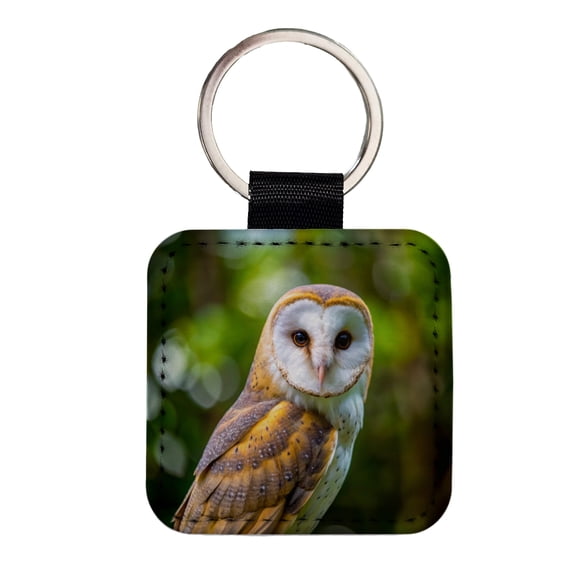 Barn Owl Raptor Bird Of Prey Faux Leather Square Keychain