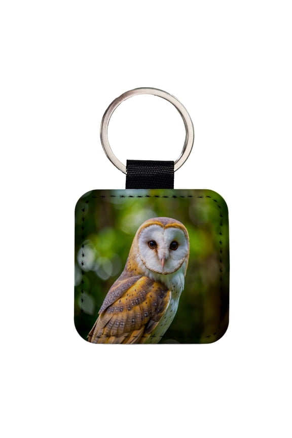 Barn Owl Raptor Bird Of Prey Faux Leather Square Keychain