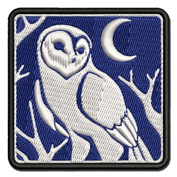 Barn Owl Standing in the Night Applique Multi-Color Embroidered Iron-On Patch - 2.0 Inch Mini