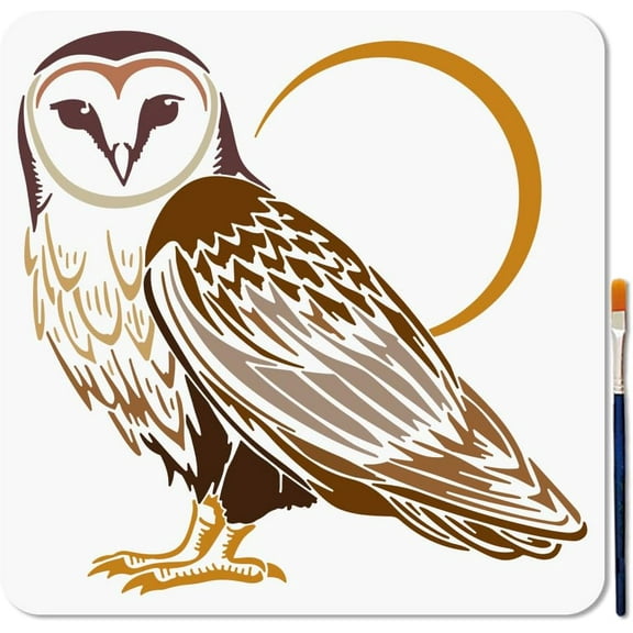 Barn Owl Stencil Moon Night Birds Painting Stencils 11.811.8inch Reusable Magical Animal Drawing Template with Paint Brush for Craft on Window Wood Wall Home Decor