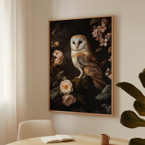 Barn Owl Wall Art - Vintage Woodland Bird With Floral Accents For Rustic Nature-Inspired Home Decor, Wildlife Lover'S Gift Wall Art, Modern Wall Decor, 24x36 UNFRAMED
