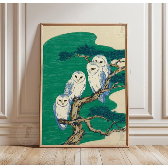Barn Owls Pine Branch Poster Unframed Paper Print