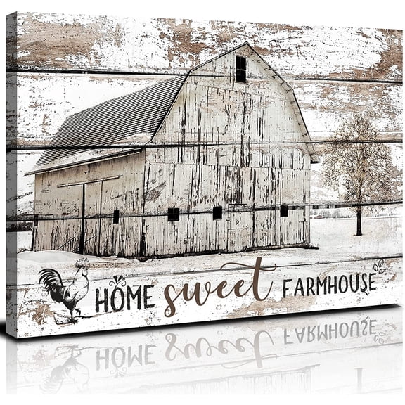 Barn Pictures Wall Art Farmhouse Wall Decor Rustic Barn Pictures Wall Art for Kitchen Living Room Cabin Home Decor Vintage Old White Barn Painting Sweet Home Signs Poster Artwork Decorations 12x16"