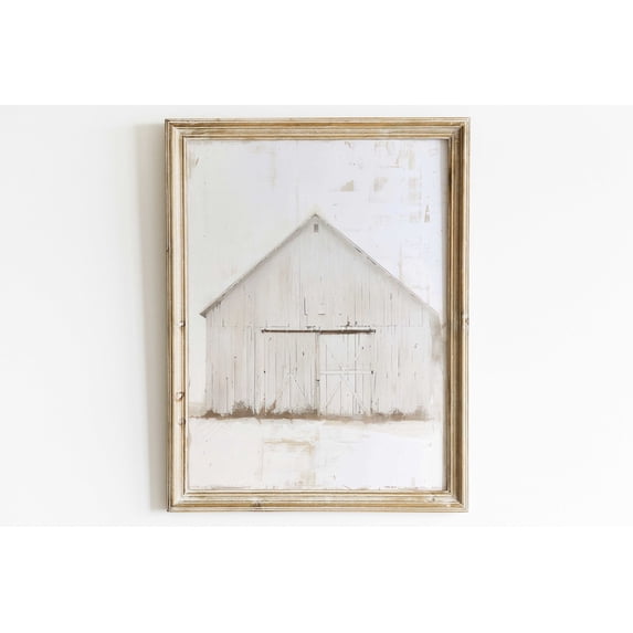 Barn Poster White Barn Vintage Countryside Farmhouse Art, Stretched Canvas 8x10in