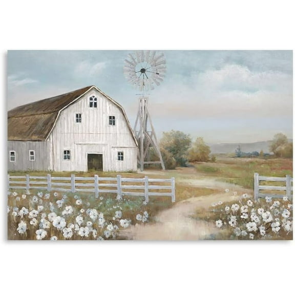 Barn Prints Farmhouse Old Barn Wall Art Barn Painting Barn and Flowers Wall Decor Rustic Bedroom Wall Decor Farmhouse Barn Windmills Art for Bathroom Bedroom Living Room Framed Ready to Hang16x 12