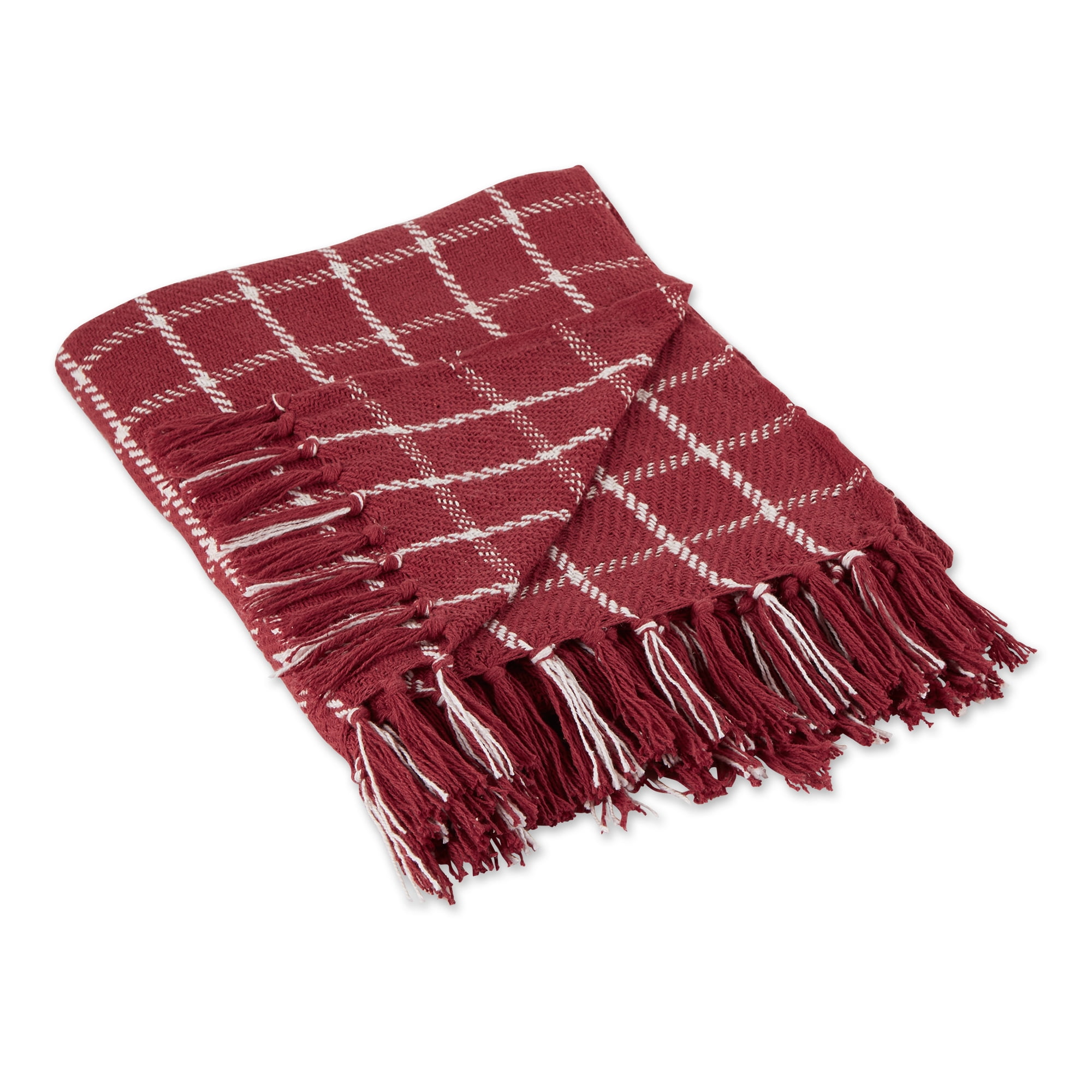 Barn Red and White Cotton Plaid Throw Blanket