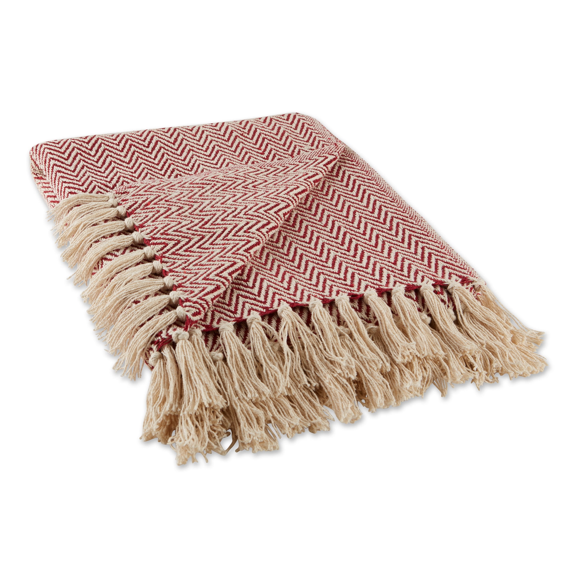 Barn Red Chevron Cotton Throw Blanket with Fringe