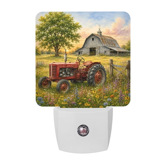 Barn Red Tractor LED Night Light, Farmhouse Rustic Yellow Blue ...