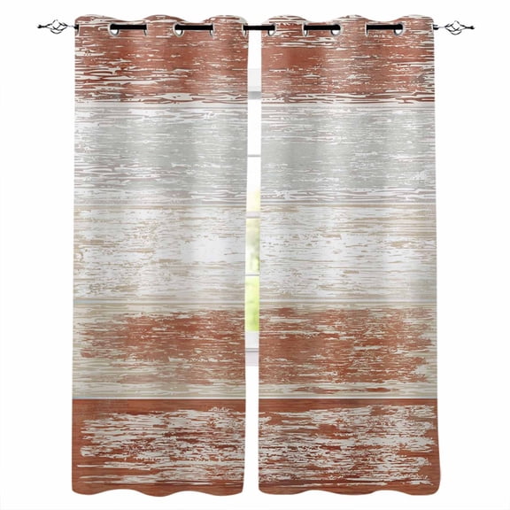 Barn Red Wooden Blackout Curtains Light Blocking Print Window Curtains, Contemporary Shabby Distressed Thermal Insulated Window Drapes for Living Room Kitchen Cafe (2 Panels, 55"W x 39"L)
