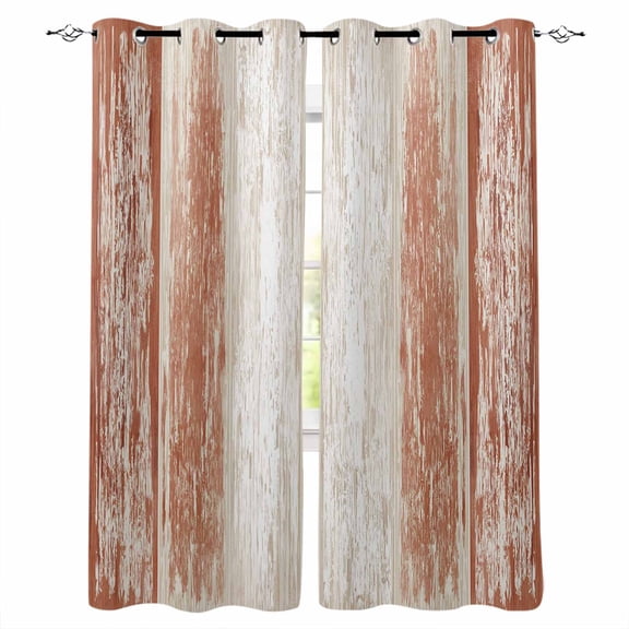 Barn Red Wooden Blackout Curtains Light Blocking Print Window Curtains, Farmhouse Brown Vintage Distressed Thermal Insulated Window Drapes for Living Room Kitchen Cafe (2 Panels, 55"W x 39"L)