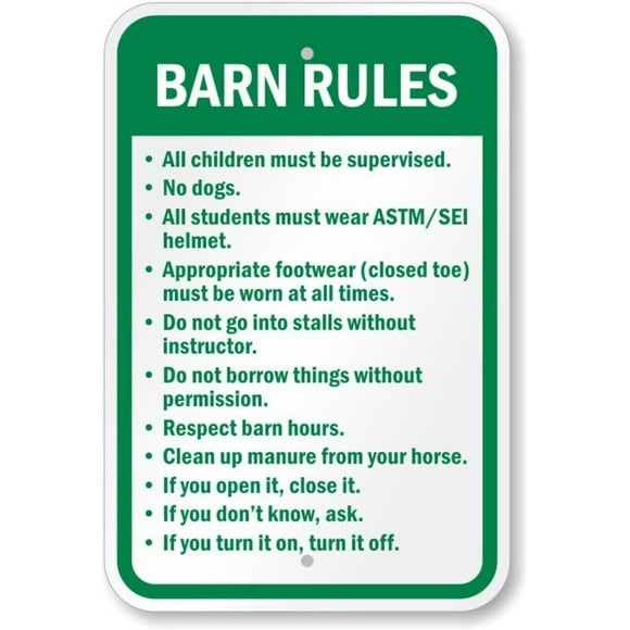 Barn Rules Horse Safety Weatherproof Metal Sign Size: 12" x 16"