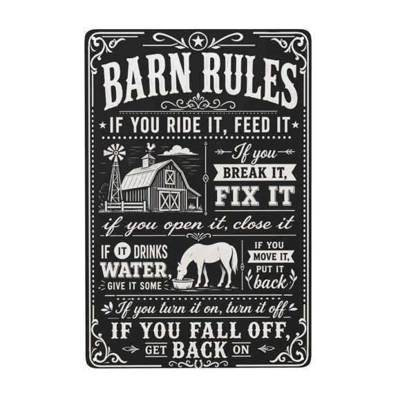 Barn Rules Metal Sign - Rustic Farmhouse Decor Wall Art - Vintage Style Iron Wall Plaque with Pre-Drilled Holes for Easy Hanging - Indoor/Outdoor 8x12 inch Weather Resistant Home Decoration