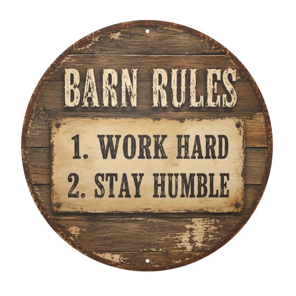 Barn Rules Metal Wall Decor Sign 8x8 Inch - Rustic Vintage Style Indoor Outdoor Iron Plaque with Pre-Drilled Holes for Easy Hanging, Motivational Farmhouse Inspirational Quotes Decor