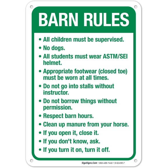 Barn Rules Sign, 10x7 Inches, Rust .040 Aluminum, Fade , Made in