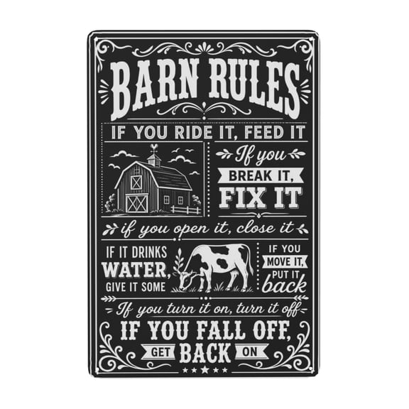 Barn Rules Western Farmhouse Metal Tin Sign For Rustic Ranch Wall Decor 8x12 Inch